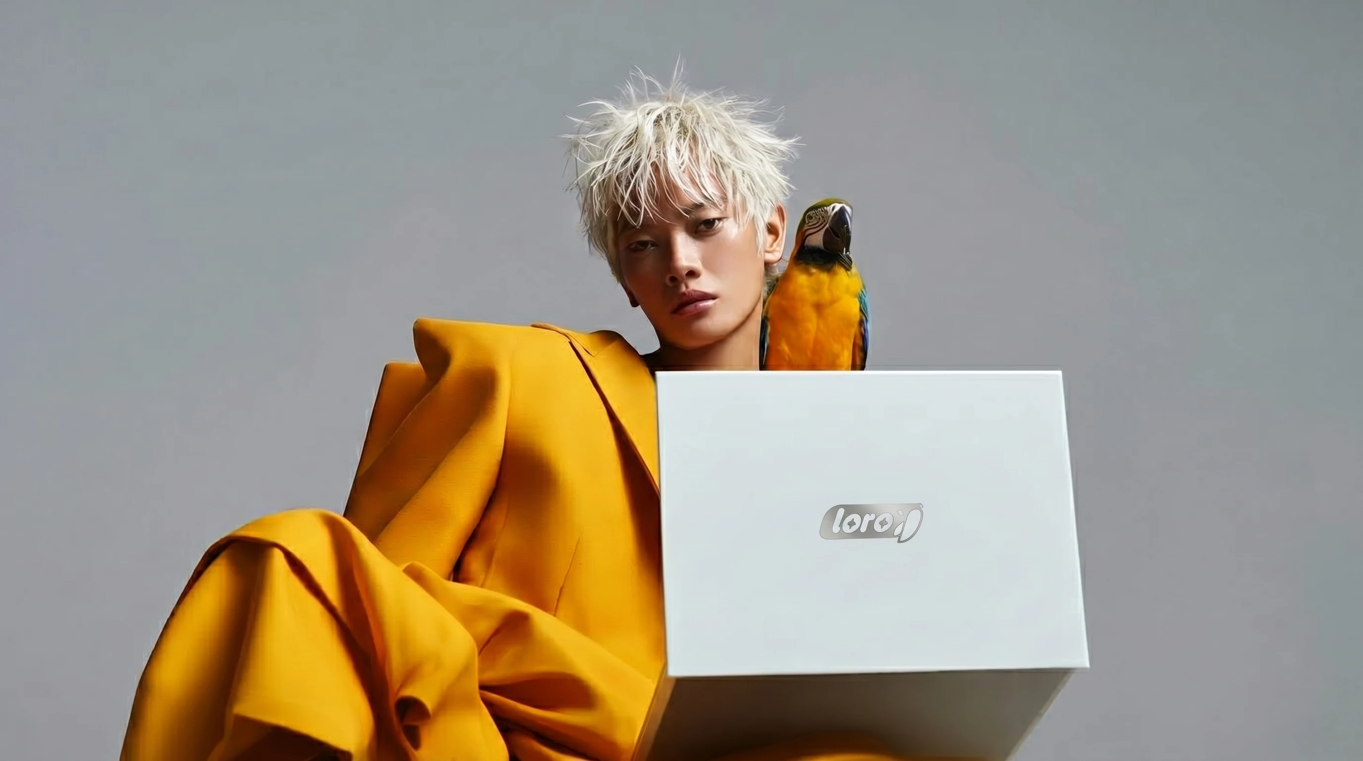 Loro Labs, editorial portrait with macaw
